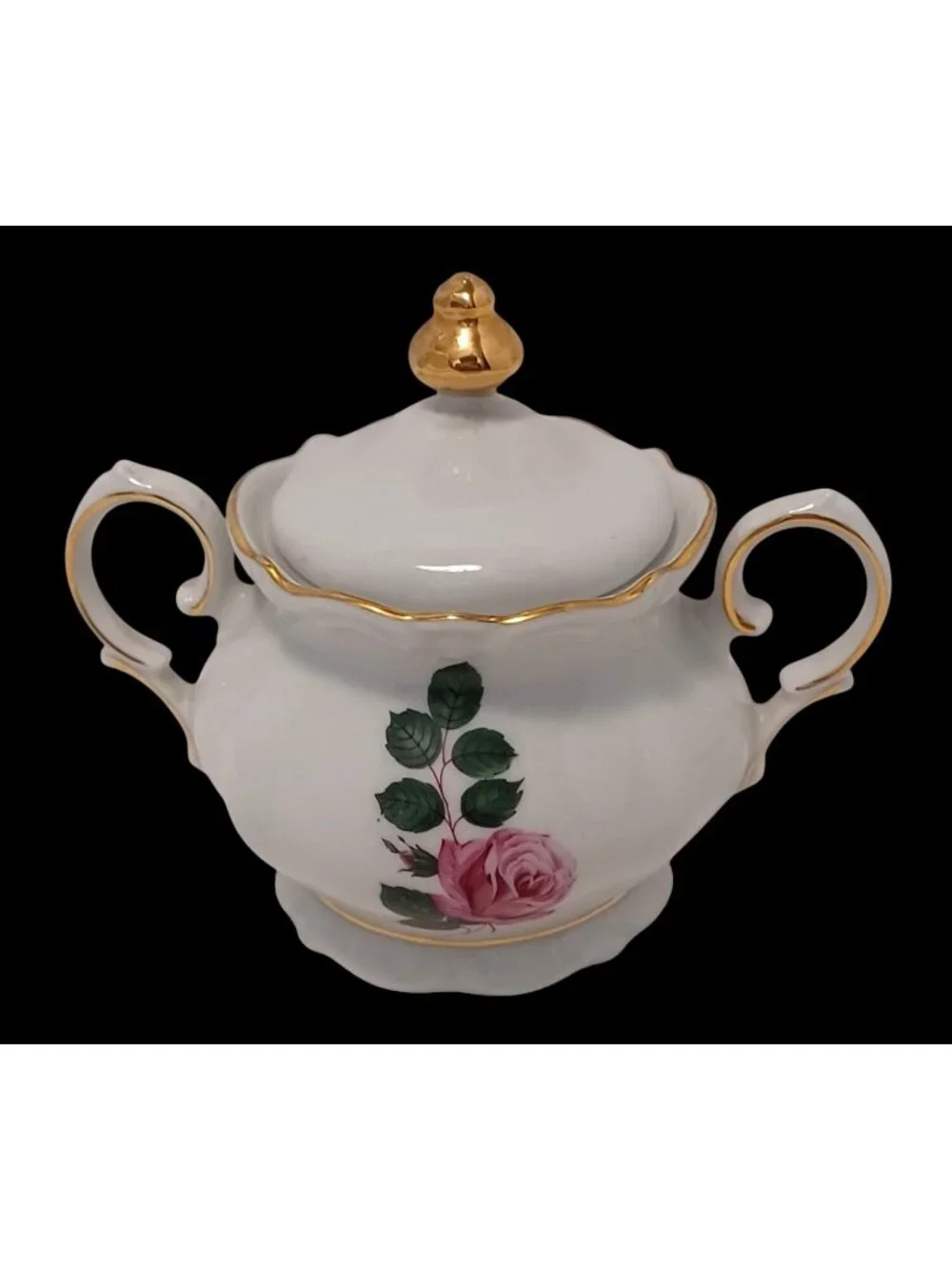 Vtg Winterling Bavaria Germany Porcelain Sugar Bowl w Lid Pink Roses & Gold Trim